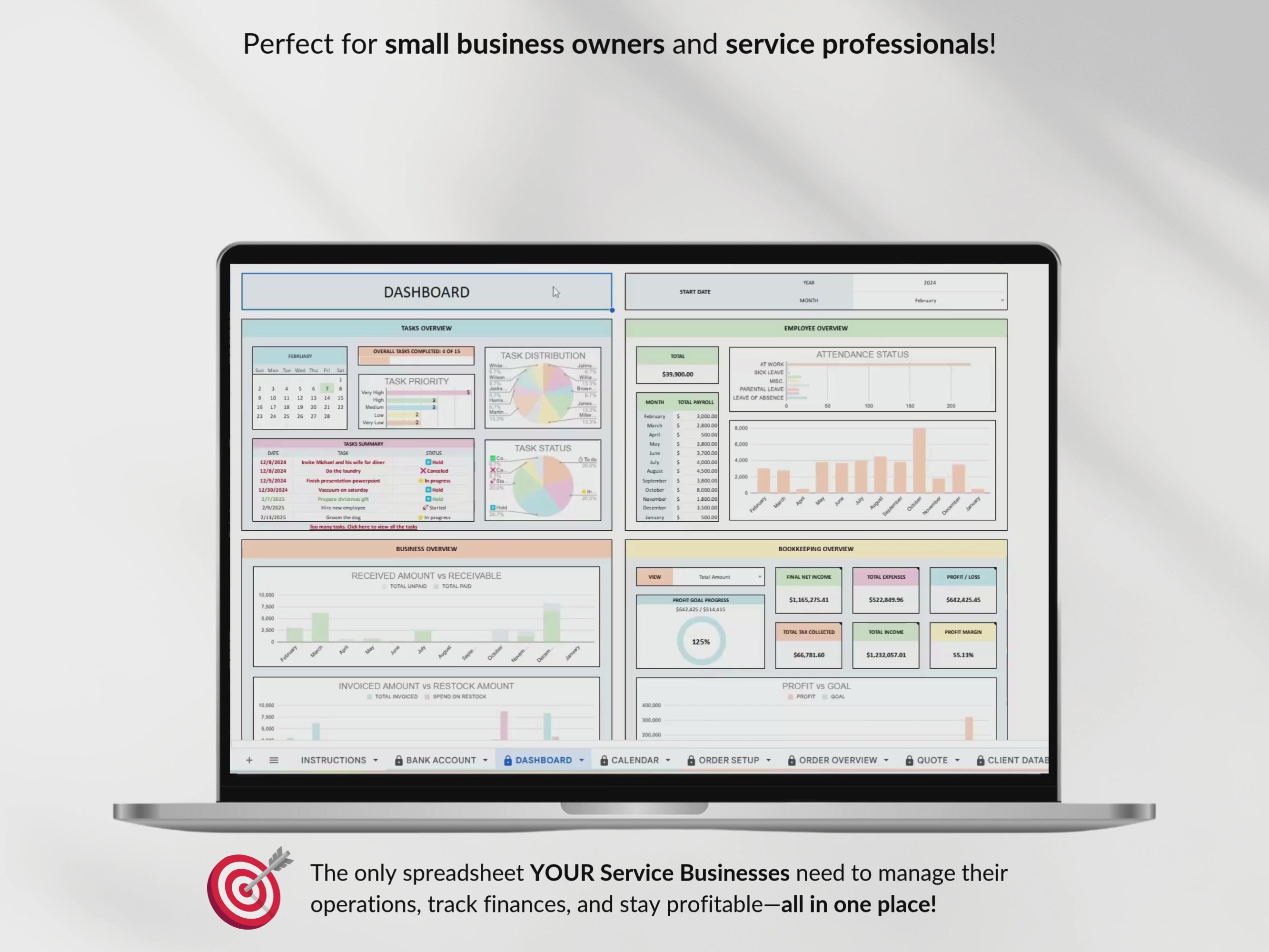 Small Business Spreadsheet Service Business Bookkeeping Tracker for Google Sheets Excel Invoice Tracker Client Tracker Order & Task Tracker