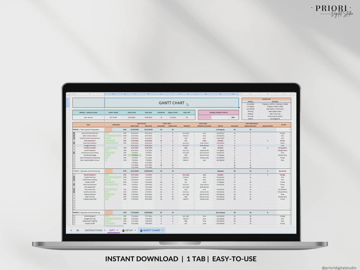 Gantt Chart Small Business Project Planner Google Sheets Excel Task Tracker Project Management Project Timeline Automated Business Planner