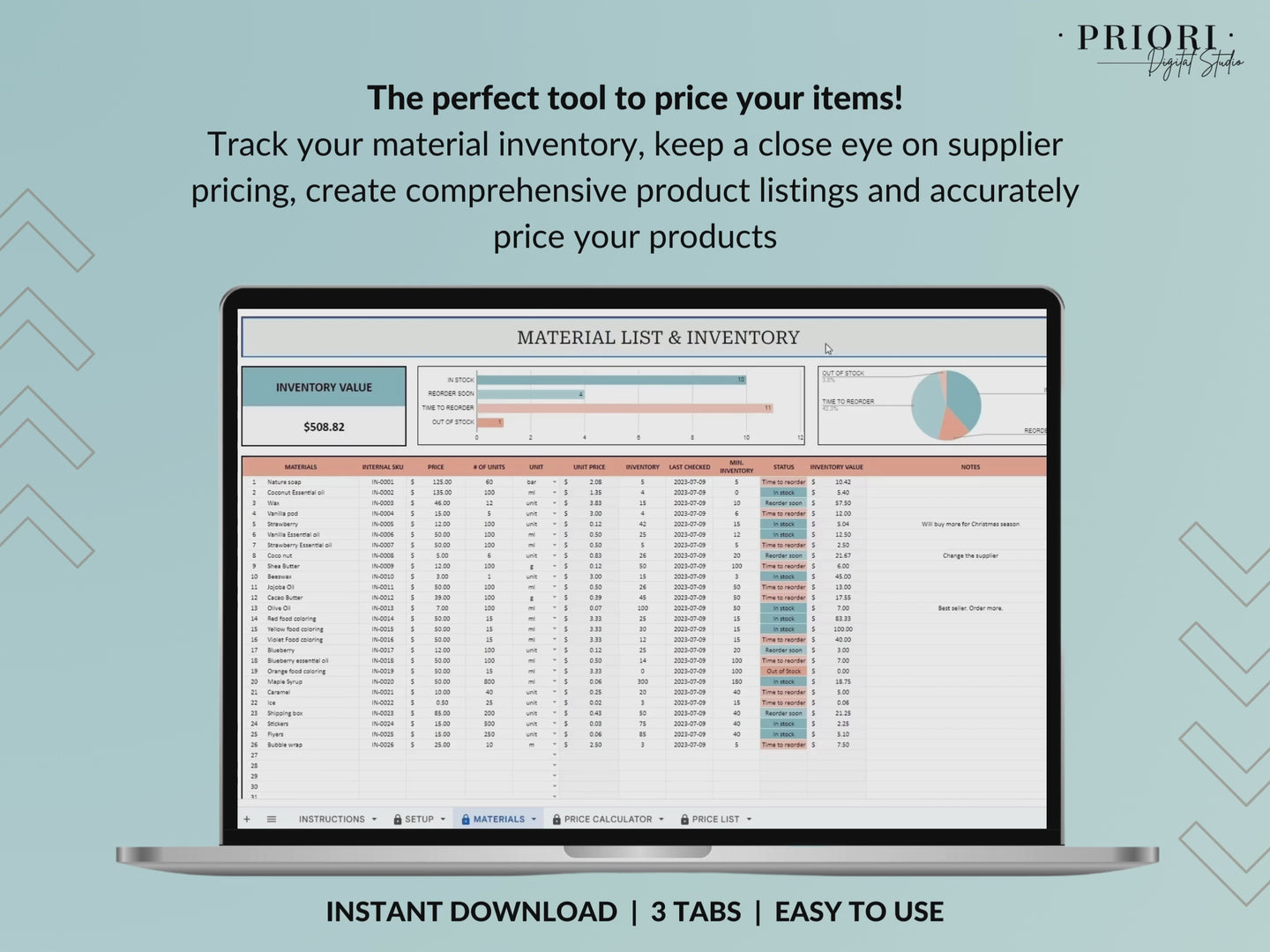 Pricing Calculator for Small Business Google Sheets Excel Business Tracker Handmade Products Pricing Template Profit Margin Pricing Guide