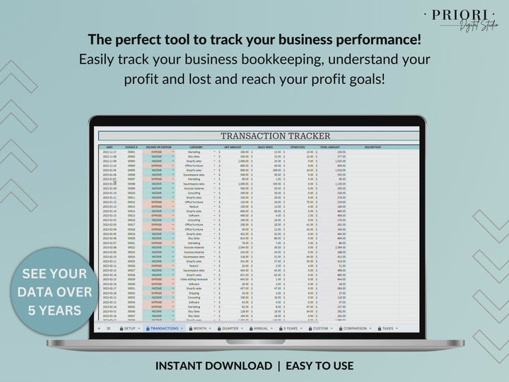 Small Business Bookkeeping Spreadsheet Accounting Template Business Expense Bill Tracker Income Sales Profit Tracker Google Sheets Excel