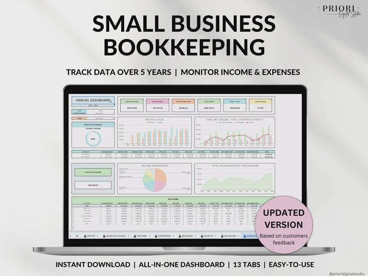 Small Business Bookkeeping Spreadsheet Income Expense Tracker Tax Tracker Accounting Template Mileage Tracker Business Planner Profit & Loss Excel Google Sheets