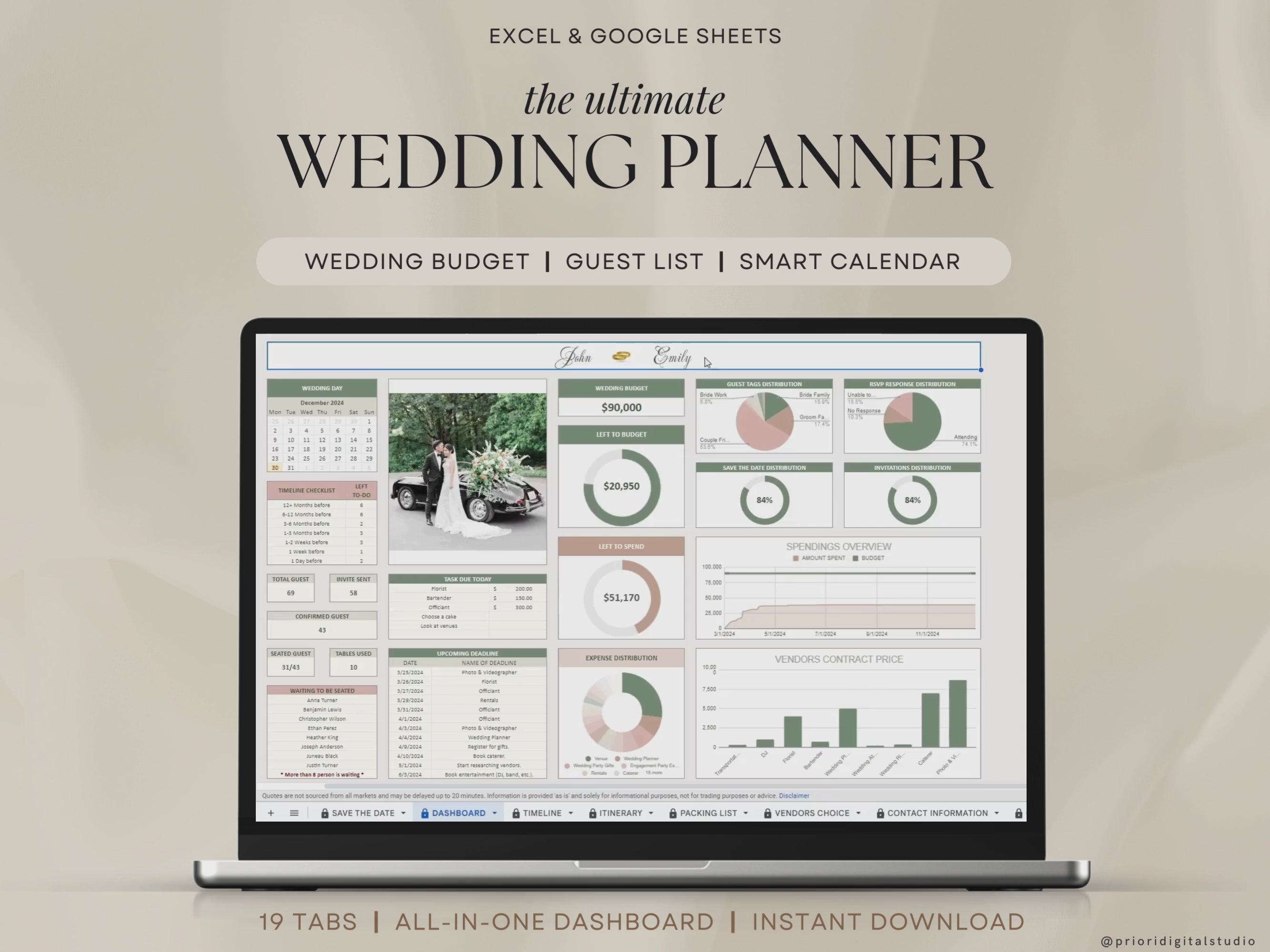 Wedding Planner Spreadsheet Wedding Budget Tracker Wedding Timeline Checklist Guest List Tracker Wedding Itinerary Seating Plan Wedding Gift Green Rosy Sage Excel Google Sheets#color_rosy-sage