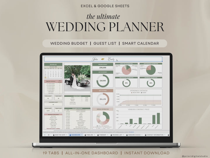 Wedding Planner Spreadsheet Wedding Budget Tracker Wedding Timeline Checklist Guest List Tracker Wedding Itinerary Seating Plan Wedding Gift Green Rosy Sage Excel Google Sheets