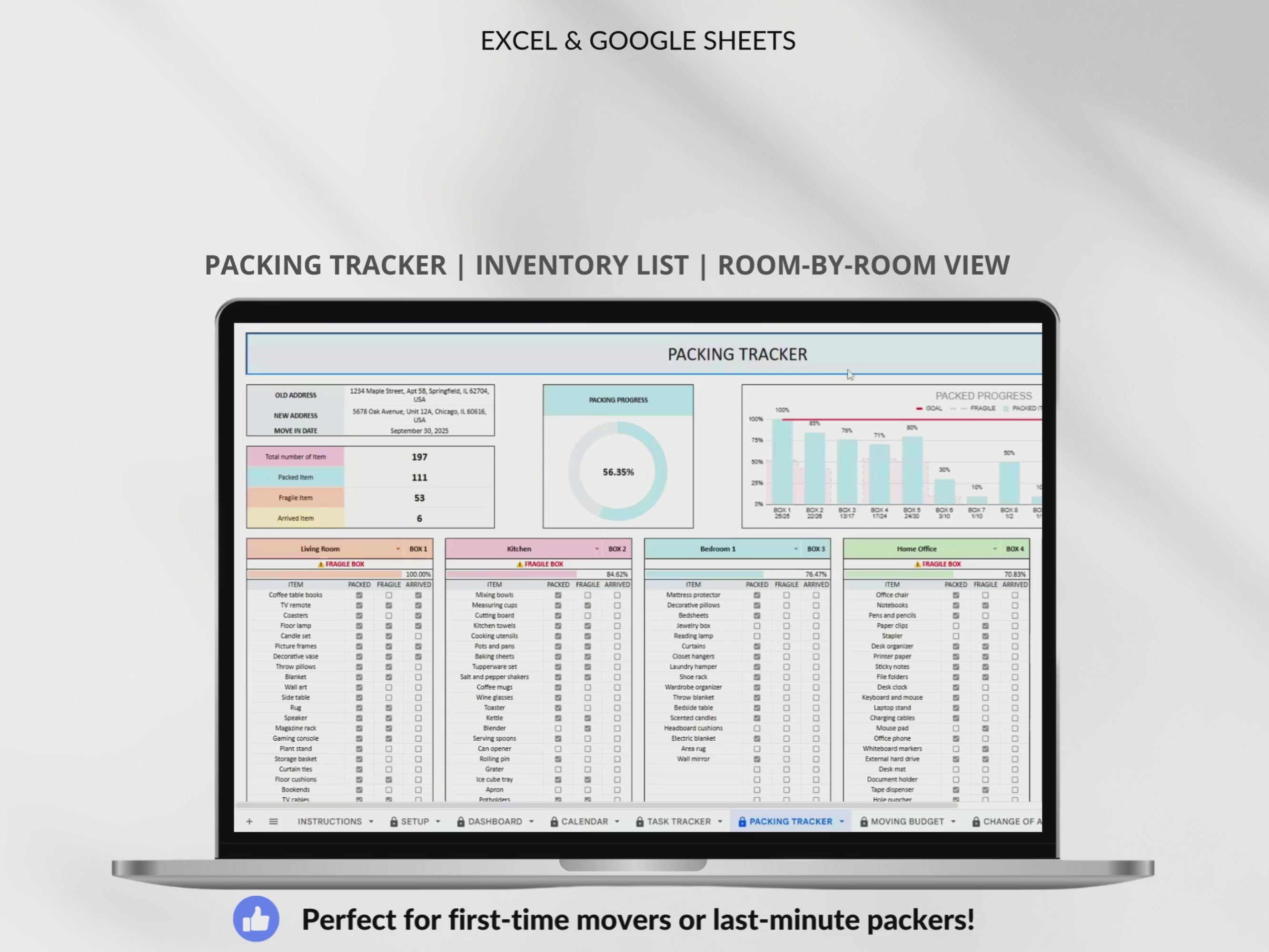 Moving Planner Google Sheets First House Moving Excel Spreadsheet Packing Box Inventory New Apartment Template Task Checklist for Relocation