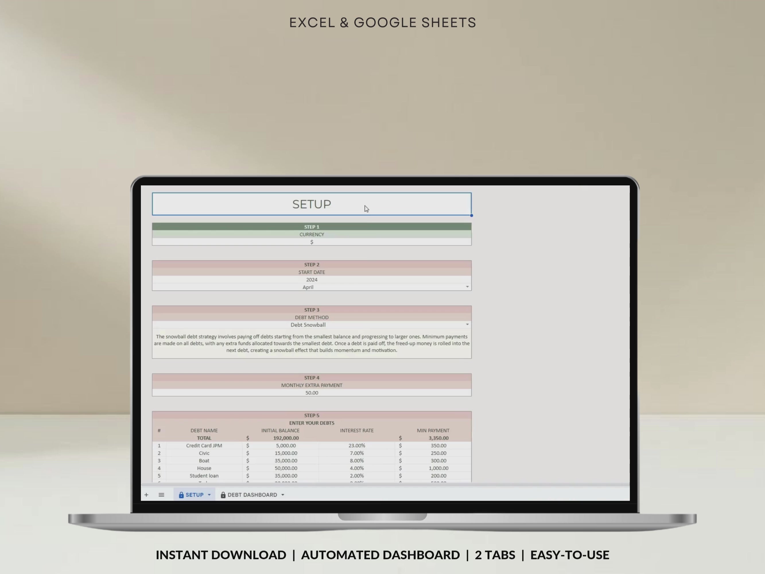 Debt Tracker Payment Debt Snowball Excel Debt Avalanche Calculator for Google Sheet Student Loan Mortgage House Payment Credit Card Payoff