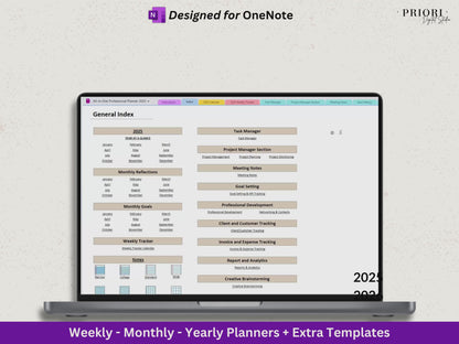 OneNote Planner 2025 2026 Professional One Note Template for Work Project Management Hyperlinked Planner Weekly Planner Organization Planner