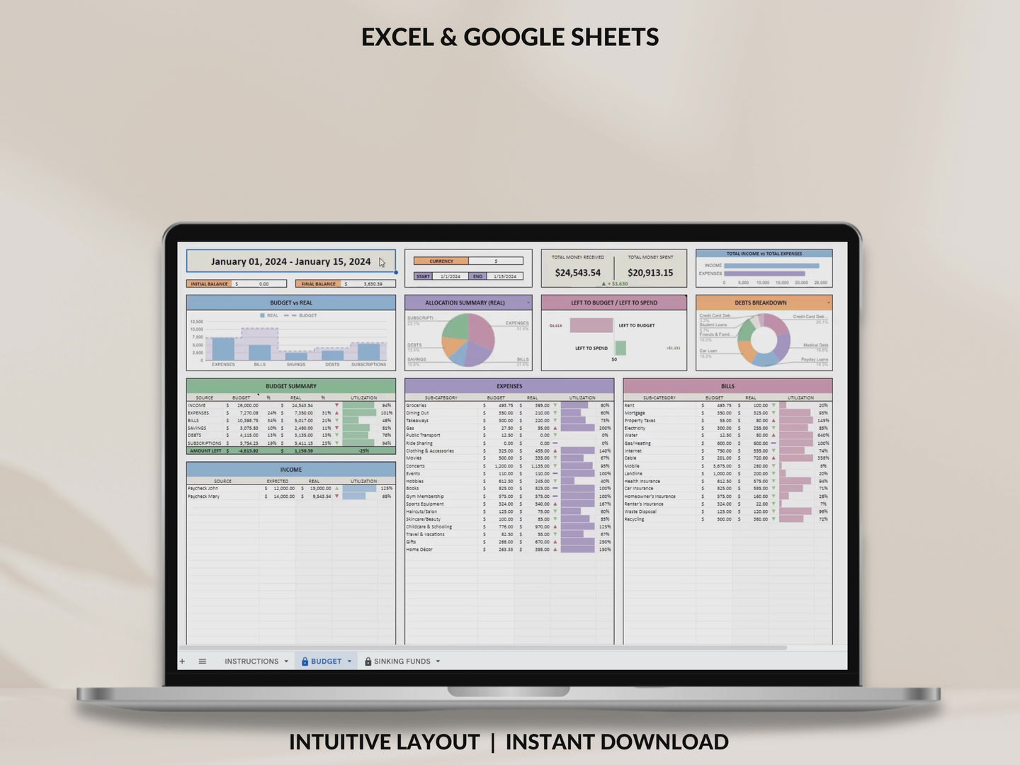 Simple Budget Planner for Google Sheets Paycheck Budget Spreadsheet Excel Budget Template Weekly Budget Biweekly Income and Expense Tracker Paycheck Budget