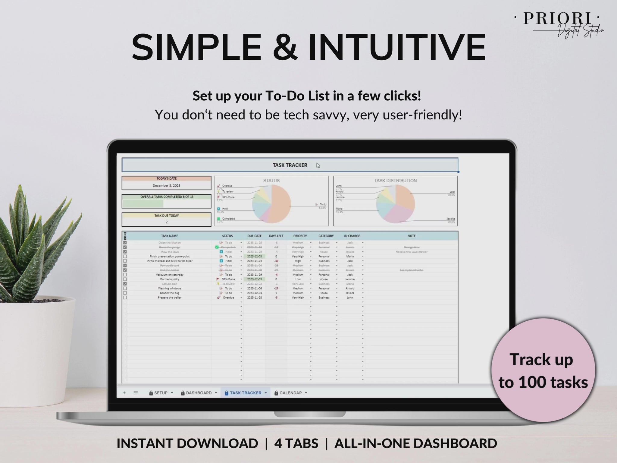 To Do List Tracker Task Planner Excel Google Sheets Template Productivity Planner Daily Weekly To Do List Calendar Daily Checklist Template