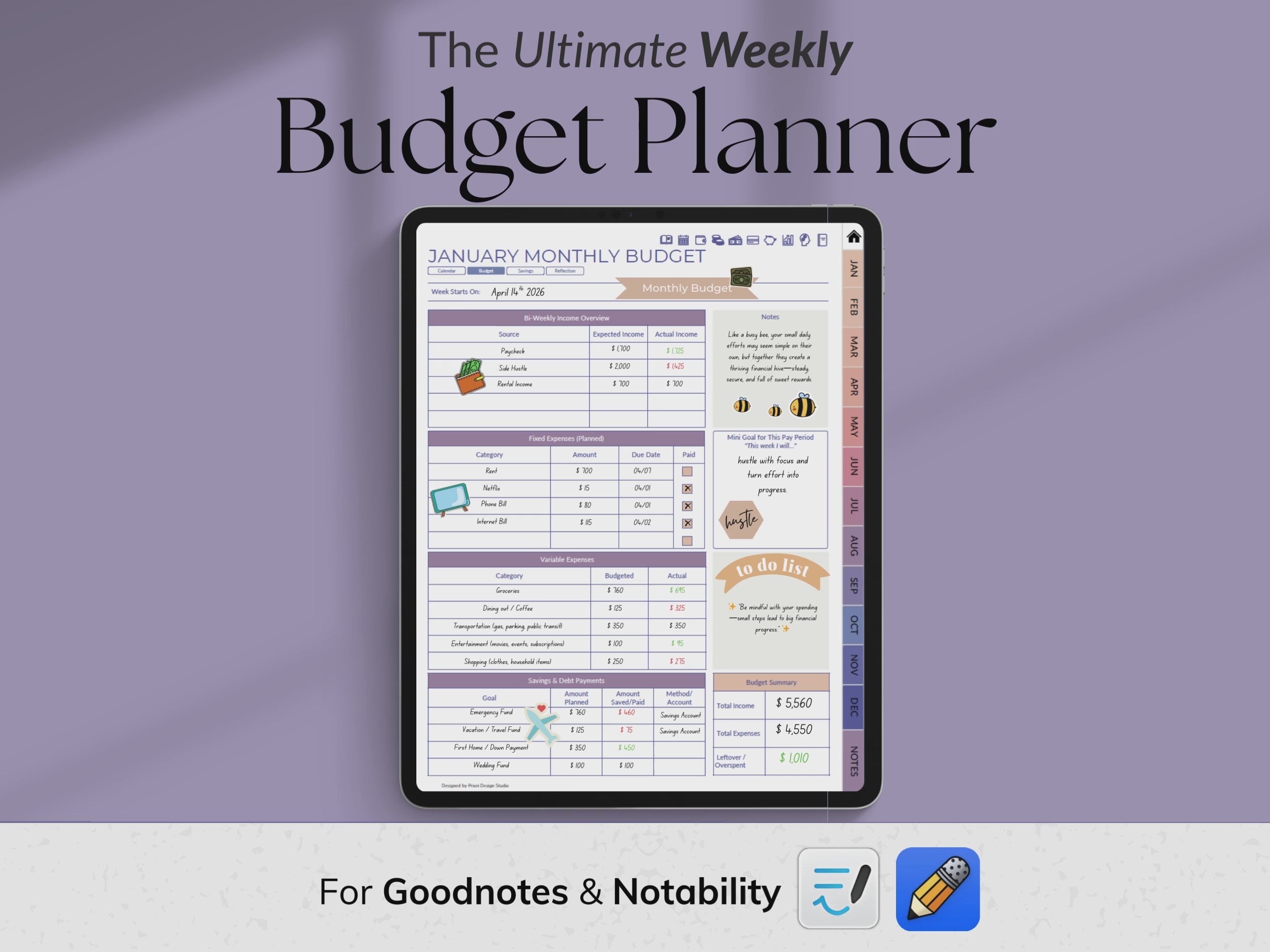 Ultimate Goodnotes Weekly Finance Planner - Vertical