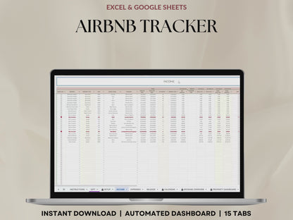 Airbnb Spreadsheet Vacation Rental Property Tracker Bookkeeping Template Google Sheets Booking Calendar Excel Short-Term Rental Management