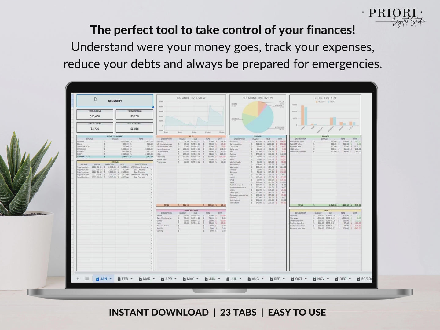 Family Annual Budget Monthly Budget Biweekly Tracker Excel Spreadsheet Google Sheets Couple Financial Planner Bill Calendar Debt Tracker