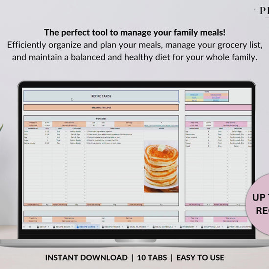 Weekly Meal Planner Spreadsheet Google Sheets Excel Recipe Journal Calorie Tracker Automatic Grocery List Weight Loss Tracker Food Inventory