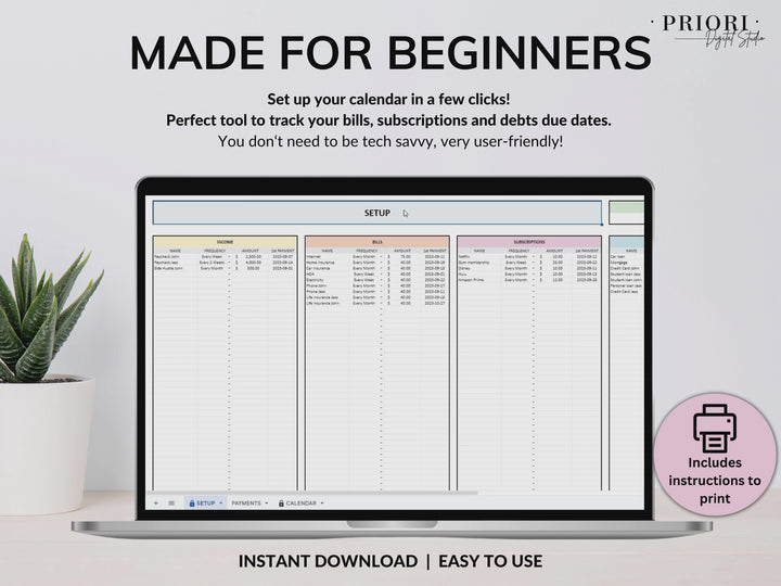 Bill Tracker Spreadsheet Google Sheets Excel Bill Calendar Monthly Smart Bill Planner Editable 2025 Calendar Budget Calendar Budget Tracker