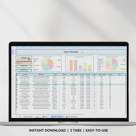 Kanban Board w/ Task Tracker for Small Business Project Planning To-Do List Project Template Task Checklist Small Business Planner Excel Google Sheets