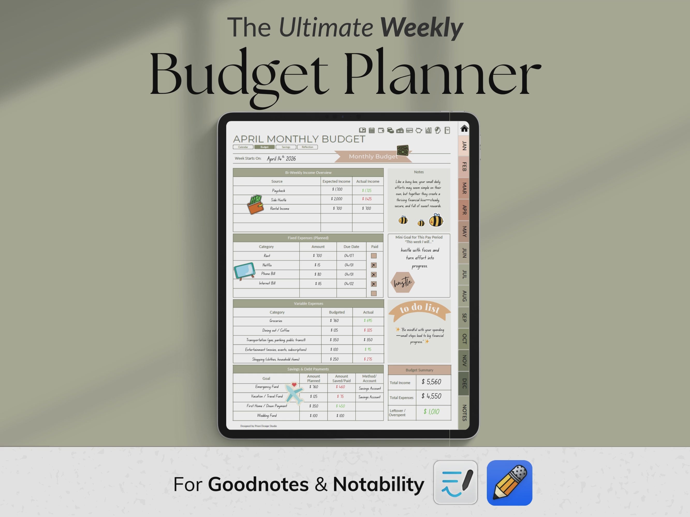 Ultimate Goodnotes Weekly Finance Planner - Vertical