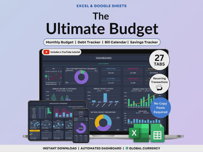Ultimate Annual Budget Spreadsheet Monthly Budget Tracker Couple Financial Planner Bill Tracker Debt Tracker Savings Excel Google Sheets