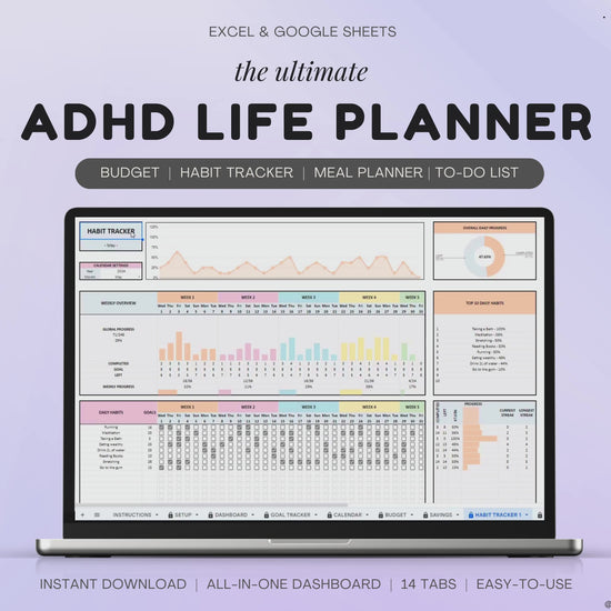 ADHD Life Planner ADHD Digital Organizer Planner Budget Tracker Meal Planner Spreadsheet Template 2024 Calendar To Do List Savings Tracker Excel Google Sheets