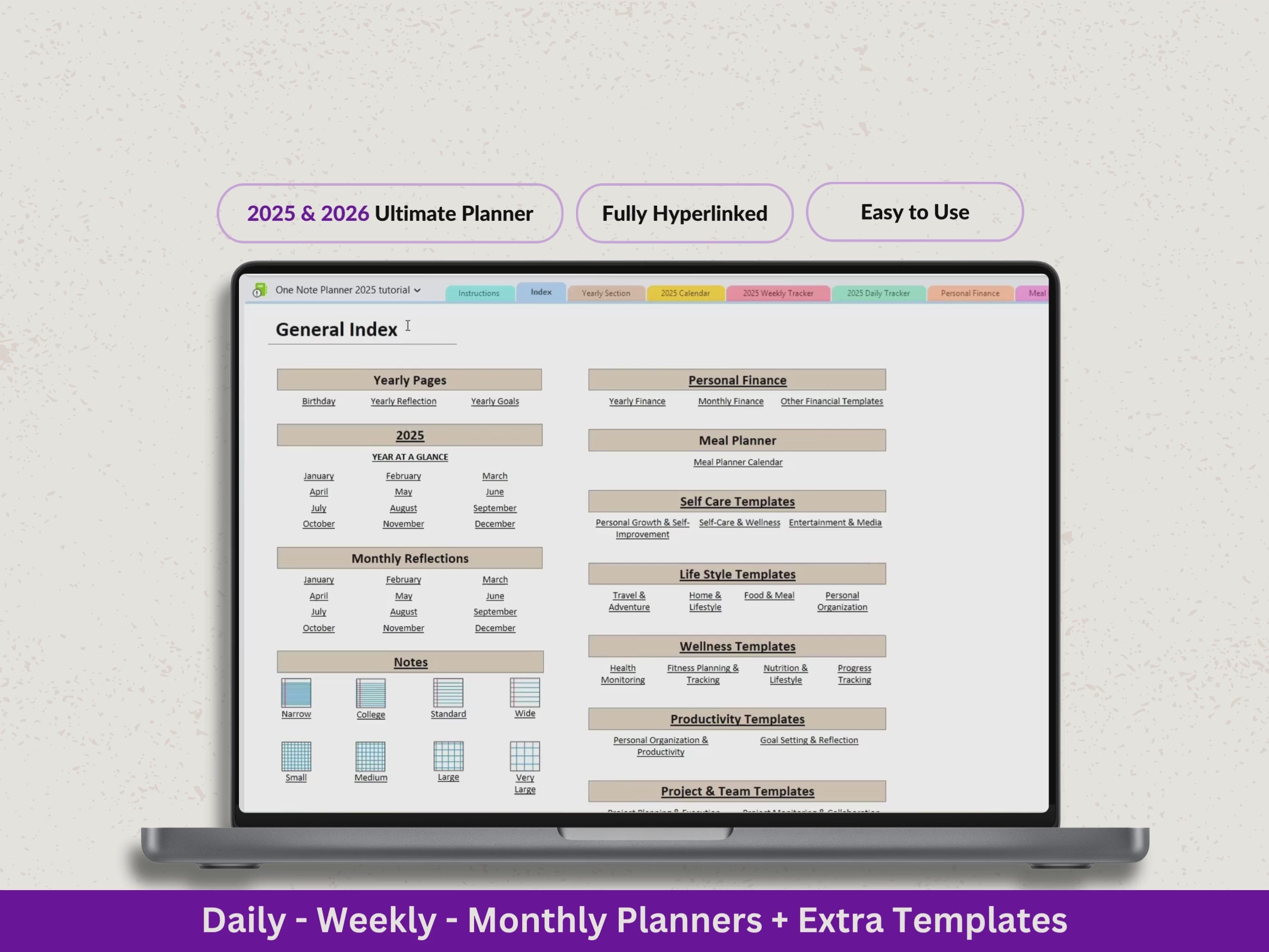 OneNote Planner 2025 2026 Digital OneNote Templates Hyperlinked Planner Daily Weekly Planner Organization Planner Professional OneNote 2025