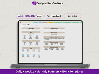 OneNote Digital Planner for 2025 2026 OneNote Template Hyperlinked Daily Planner Monthly Calendar Dated Weekly Planner Organization Planner