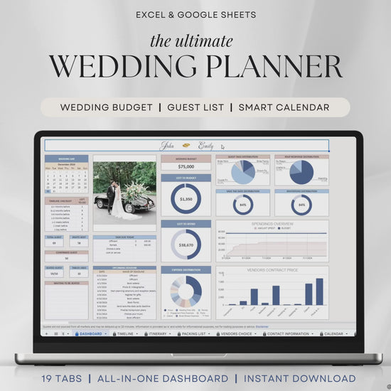 Wedding Planner Spreadsheet Wedding Budget Tracker Wedding Timeline Checklist Guest List Tracker Wedding Itinerary Seating Plan Wedding Gift Blue Excel Google Sheets